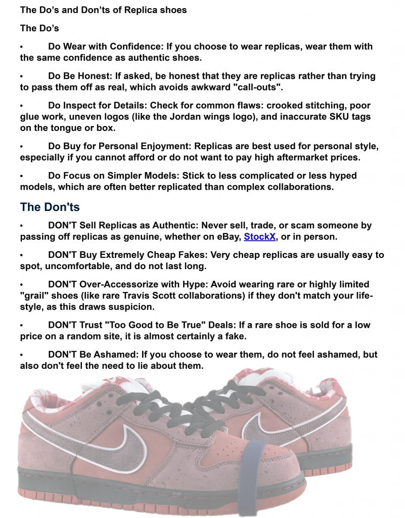 the do’s and don’ts of replica shoes
